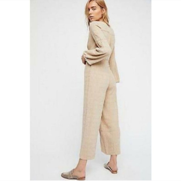 FREE PEOPLE True Lovin Tan Linen Jumpsuit Size XS - Picture 9 of 10